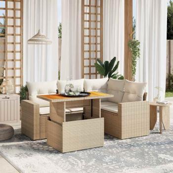 ARDEBO.de - 5-tlg. Garten-Sofagarnitur mit Kissen Beige Poly Rattan