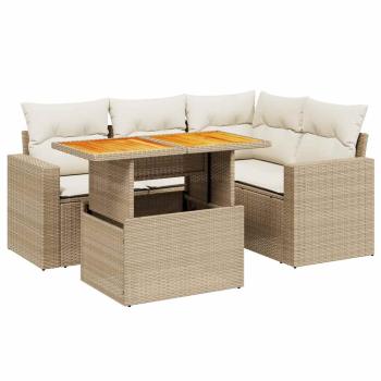 5-tlg. Garten-Sofagarnitur mit Kissen Beige Poly Rattan