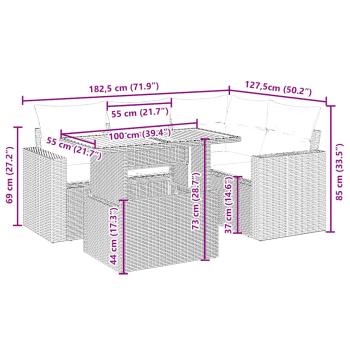 5-tlg. Garten-Sofagarnitur mit Kissen Beige Poly Rattan