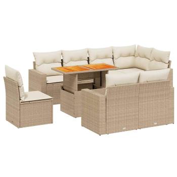 9-tlg. Garten-Sofagarnitur mit Kissen Beige Poly Rattan