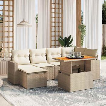 ARDEBO.de - 7-tlg. Garten-Sofagarnitur mit Kissen Beige Poly Rattan