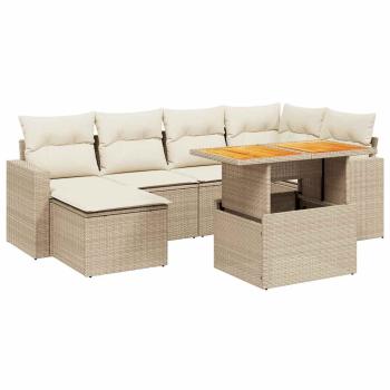 7-tlg. Garten-Sofagarnitur mit Kissen Beige Poly Rattan