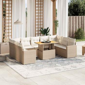 ARDEBO.de - 10-tlg. Garten-Sofagarnitur mit Kissen Beige Poly Rattan