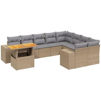ARDEBO.de - 10-tlg. Garten-Sofagarnitur mit Kissen Beige Poly Rattan