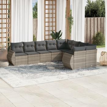 ARDEBO.de - 9-tlg. Garten-Sofagarnitur mit Kissen Hellgrau Poly Rattan