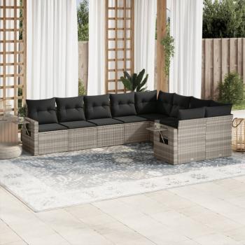 ARDEBO.de - 9-tlg. Garten-Sofagarnitur mit Kissen Hellgrau Poly Rattan