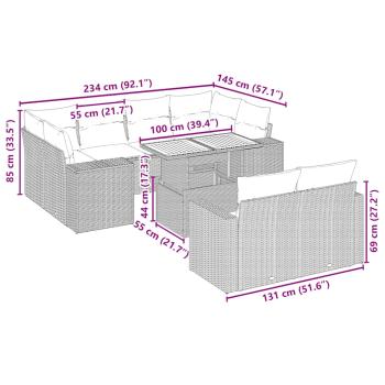 11-tlg. Garten-Sofagarnitur mit Kissen Beige Poly Rattan