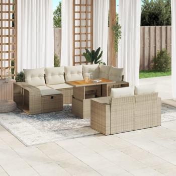 ARDEBO.de - 11-tlg. Garten-Sofagarnitur mit Kissen Beige Poly Rattan