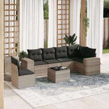 ARDEBO.de - 7-tlg. Garten-Sofagarnitur mit Kissen Hellgrau Poly Rattan