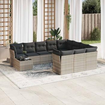 ARDEBO.de - 11-tlg. Garten-Sofagarnitur mit Kissen Hellgrau Poly Rattan