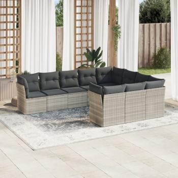 ARDEBO.de - 10-tlg. Garten-Sofagarnitur mit Kissen Hellgrau Poly Rattan