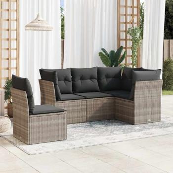 ARDEBO.de - 5-tlg. Garten-Sofagarnitur mit Kissen Hellgrau Poly Rattan