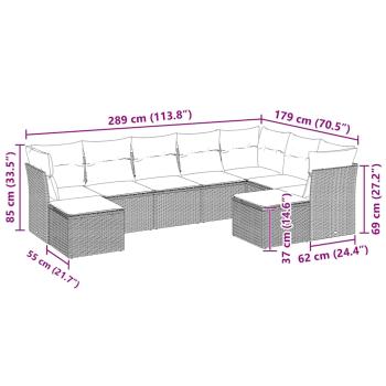 9-tlg. Garten-Sofagarnitur mit Kissen Hellgrau Poly Rattan