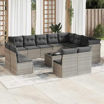 ARDEBO.de - 13-tlg. Garten-Sofagarnitur mit Kissen Hellgrau Poly Rattan
