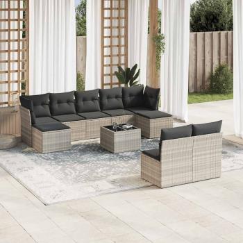 ARDEBO.de - 10-tlg. Garten-Sofagarnitur mit Kissen Hellgrau Poly Rattan
