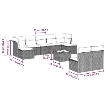 10-tlg. Garten-Sofagarnitur mit Kissen Hellgrau Poly Rattan