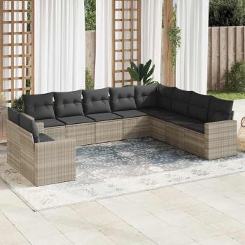 ARDEBO.de - 10-tlg. Garten-Sofagarnitur mit Kissen Hellgrau Poly Rattan