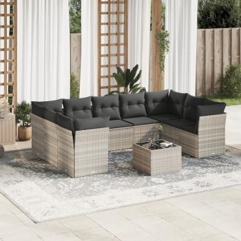 ARDEBO.de - 10-tlg. Garten-Sofagarnitur mit Kissen Hellgrau Poly Rattan