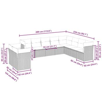 10-tlg. Garten-Sofagarnitur mit Kissen Hellgrau Poly Rattan