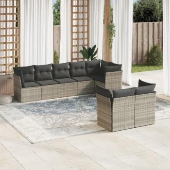 ARDEBO.de - 8-tlg. Garten-Sofagarnitur mit Kissen Hellgrau Poly Rattan