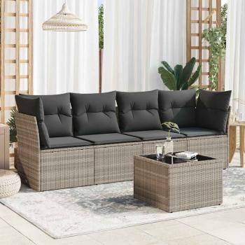 ARDEBO.de - 5-tlg. Garten-Sofagarnitur mit Kissen Hellgrau Poly Rattan
