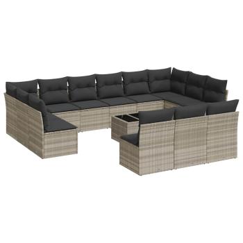 ARDEBO.de - 14-tlg. Garten-Sofagarnitur mit Kissen Hellgrau Poly Rattan
