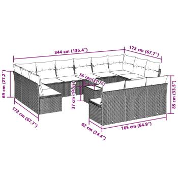 14-tlg. Garten-Sofagarnitur mit Kissen Hellgrau Poly Rattan