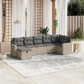 ARDEBO.de - 7-tlg. Garten-Sofagarnitur mit Kissen Hellgrau Poly Rattan