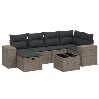 ARDEBO.de - 7-tlg. Garten-Sofagarnitur mit Kissen Hellgrau Poly Rattan