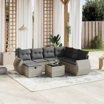 ARDEBO.de - 8-tlg. Garten-Sofagarnitur mit Kissen Hellgrau Poly Rattan