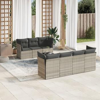ARDEBO.de - 8-tlg. Garten-Sofagarnitur mit Kissen Hellgrau Poly Rattan