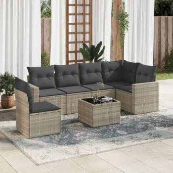 ARDEBO.de - 7-tlg. Garten-Sofagarnitur mit Kissen Hellgrau Poly Rattan