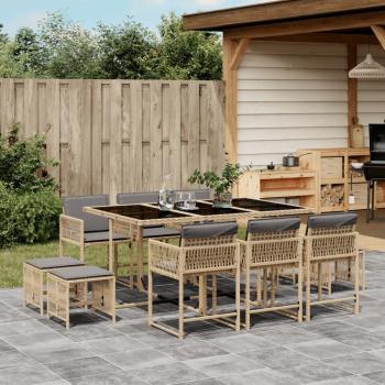 ARDEBO.de - 11-tlg. Garten-Essgruppe mit Kissen Beigemischung Poly Rattan