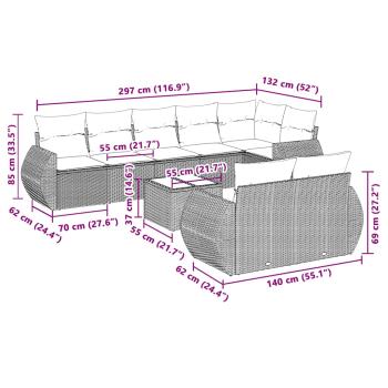 ARDEBO.de - 9-tlg. Garten-Sofagarnitur mit Kissen Hellgrau Poly Rattan