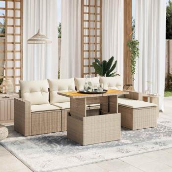 ARDEBO.de - 6-tlg. Garten-Sofagarnitur mit Kissen Beige Poly Rattan