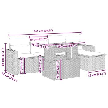 6-tlg. Garten-Sofagarnitur mit Kissen Beige Poly Rattan