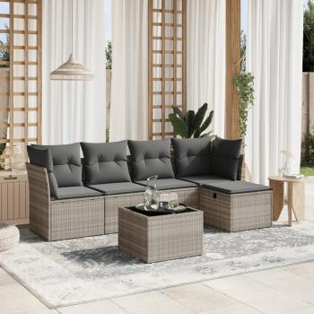 ARDEBO.de - 6-tlg. Garten-Sofagarnitur mit Kissen Hellgrau Poly Rattan