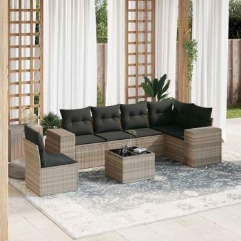 ARDEBO.de - 7-tlg. Garten-Sofagarnitur mit Kissen Hellgrau Poly Rattan