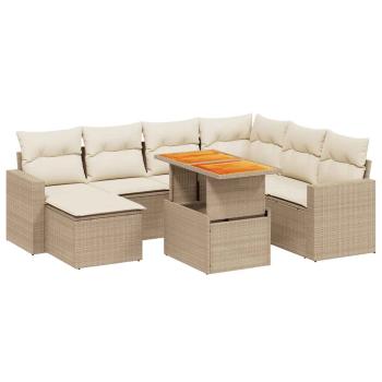 8-tlg. Garten-Sofagarnitur mit Kissen Beige Poly Rattan