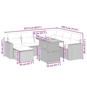 8-tlg. Garten-Sofagarnitur mit Kissen Beige Poly Rattan