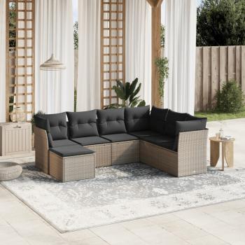 ARDEBO.de - 7-tlg. Garten-Sofagarnitur mit Kissen Hellgrau Poly Rattan
