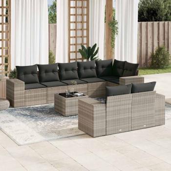 ARDEBO.de - 9-tlg. Garten-Sofagarnitur mit Kissen Hellgrau Poly Rattan