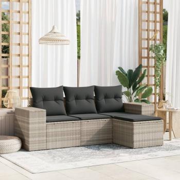 ARDEBO.de - 4-tlg. Garten-Sofagarnitur mit Kissen Hellgrau Poly Rattan