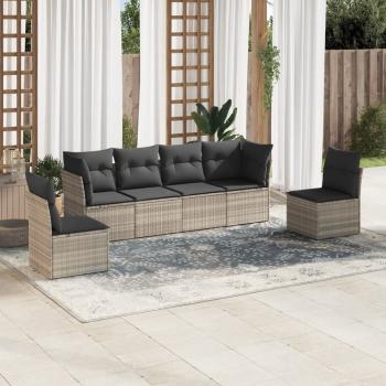 ARDEBO.de - 6-tlg. Garten-Sofagarnitur mit Kissen Hellgrau Poly Rattan