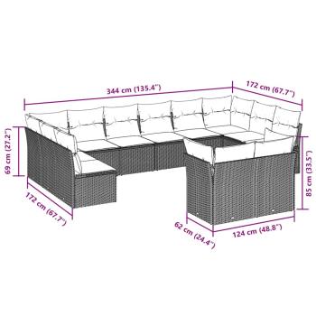 12-tlg. Garten-Sofagarnitur mit Kissen Hellgrau Poly Rattan