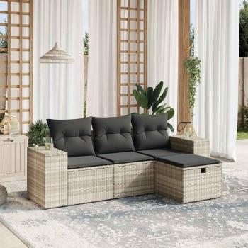 ARDEBO.de - 4-tlg. Garten-Sofagarnitur mit Kissen Hellgrau Poly Rattan