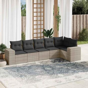 ARDEBO.de - 6-tlg. Garten-Sofagarnitur mit Kissen Hellgrau Poly Rattan