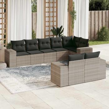 ARDEBO.de - 8-tlg. Garten-Sofagarnitur mit Kissen Hellgrau Poly Rattan