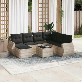 ARDEBO.de - 8-tlg. Garten-Sofagarnitur mit Kissen Hellgrau Poly Rattan