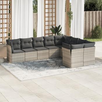 ARDEBO.de - 9-tlg. Garten-Sofagarnitur mit Kissen Hellgrau Poly Rattan